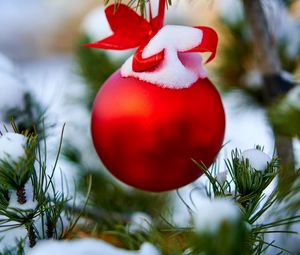 Превью обои шар, снег, украшение, елка, рождество, новый год