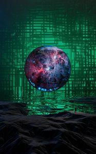 Превью обои шар, странник, фентези, блики, арт