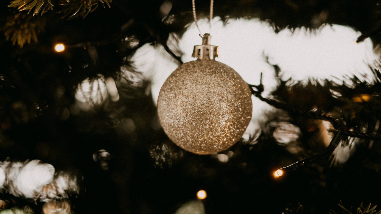 Обои шар, украшение, гирлянды, елка, новый год, рождество, праздники
