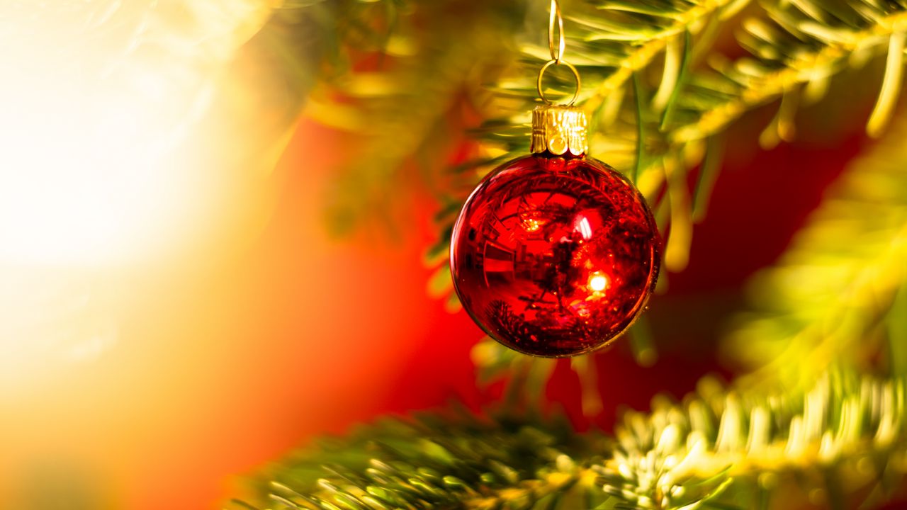 Обои шар, украшение, красный, елка, новый год, рождество