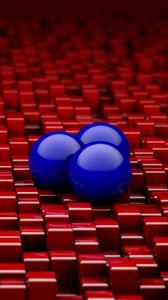 Превью обои шары, кубы, красный, синий, рендеринг