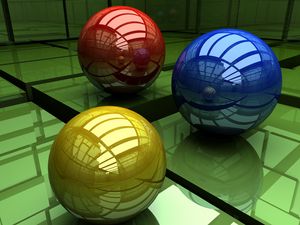 Превью обои шары, три, разноцветный, поверхность, куб