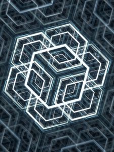 Превью обои шестиугольники, фигуры, фрактал, свечение, абстракция