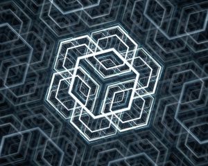 Превью обои шестиугольники, фигуры, фрактал, свечение, абстракция