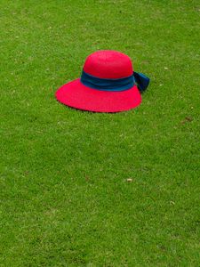 Превью обои шляпа, трава, газон, зеленый, красный