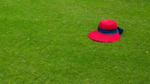 Превью обои шляпа, трава, газон, зеленый, красный