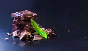 Превью обои шоколад, листья, десерт
