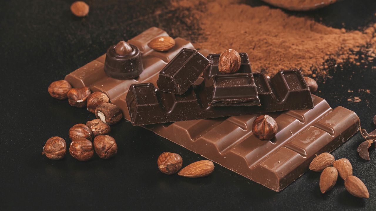 Обои шоколад, орехи, какао, коричневый