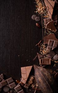 Превью обои шоколад, шоколадки, какао, деревянный, поверхность