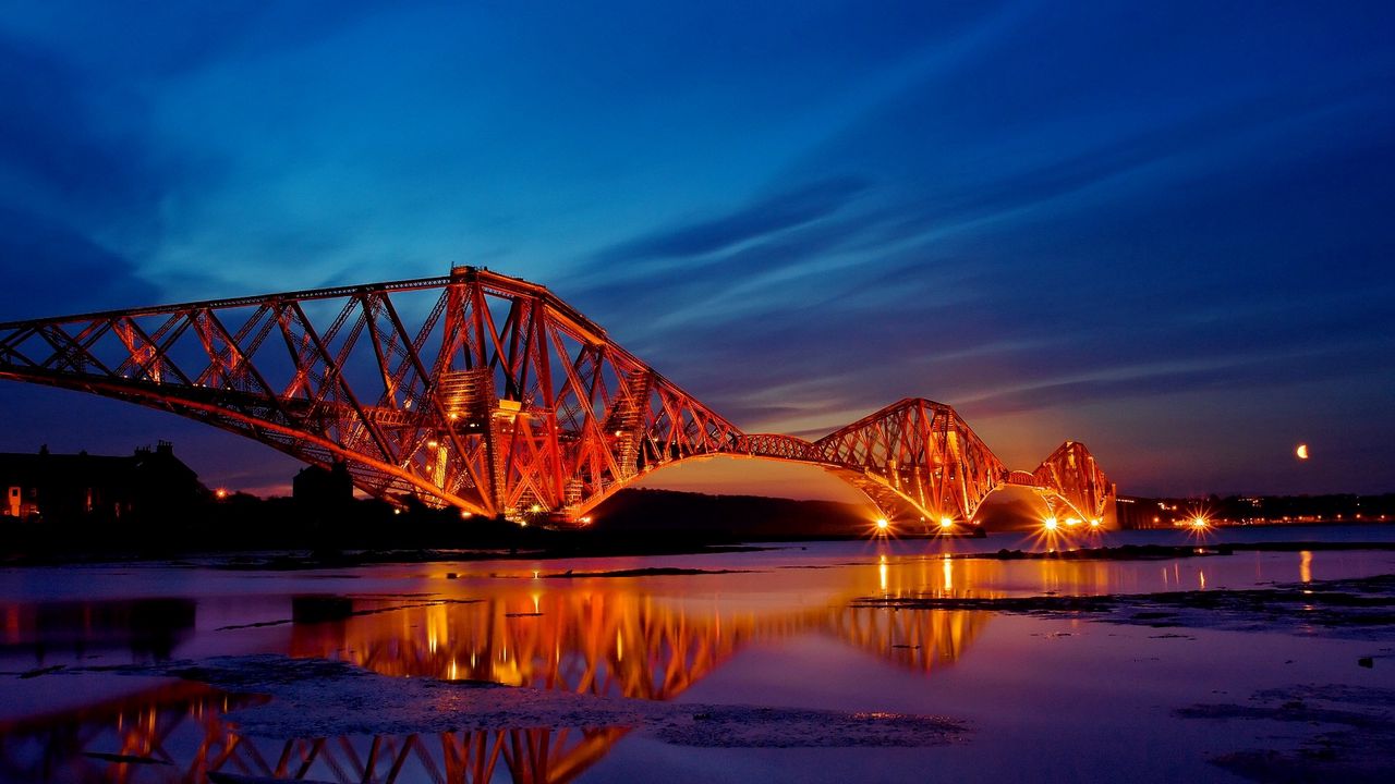 Обои шотландия, мост, вечер, закат