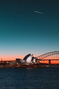 Превью обои сиднейский оперный театр, ночной город, гавань, мост, сидней, австралия