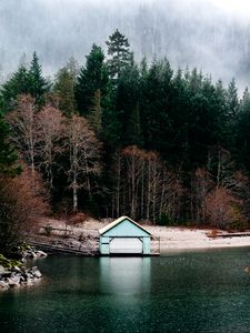 Превью обои сиэтл, вашингтон, северные каскады, озеро диабло, туман, дождь, путешествие