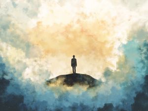 Превью обои силуэт, арт, небо, одиночество, одинокий