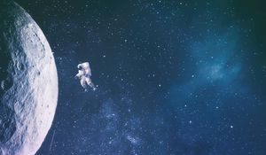 Превью обои силуэт, астронавт, космос, звездное небо, вид