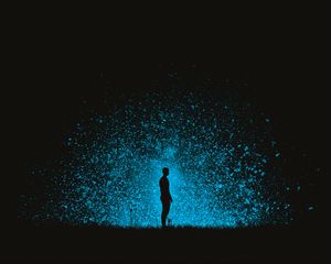 Превью обои силуэт, человек, ночь, блеск, свет