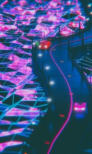 Превью обои силуэт, дорога, synthwave, неон