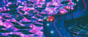 Превью обои силуэт, дорога, synthwave, неон