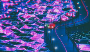 Превью обои силуэт, дорога, synthwave, неон