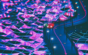 Превью обои силуэт, дорога, synthwave, неон