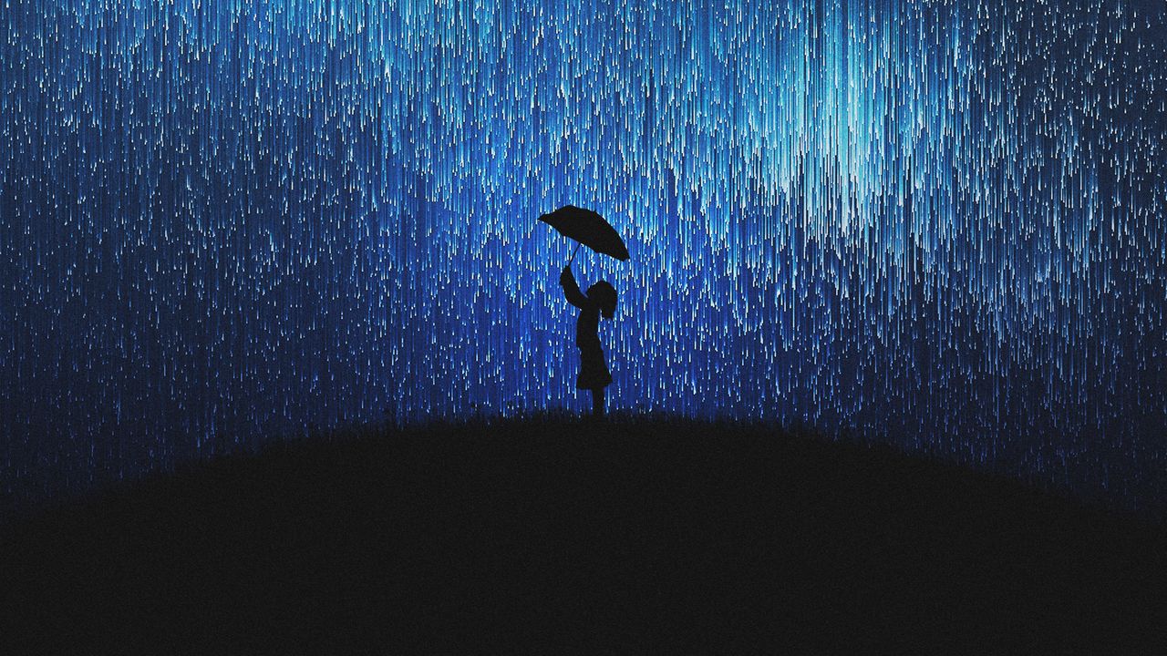 Обои силуэт, дождь, зонт, арт