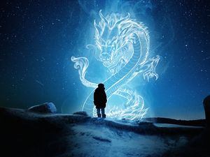 Превью обои силуэт, дракон, иллюзия, арт