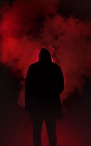 Превью обои силуэт, дым, человек, капюшон
