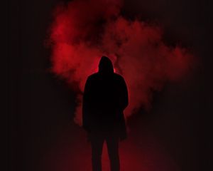 Превью обои силуэт, дым, человек, капюшон