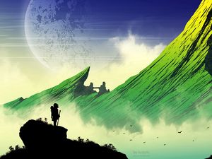 Превью обои силуэт, горы, арт, вектор, пейзаж