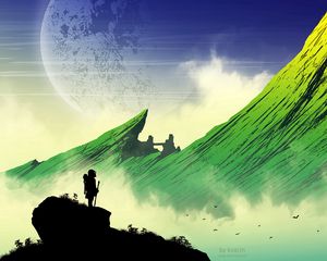 Превью обои силуэт, горы, арт, вектор, пейзаж