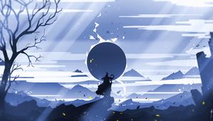 Превью обои силуэт, горы, солнце, путешествие, арт