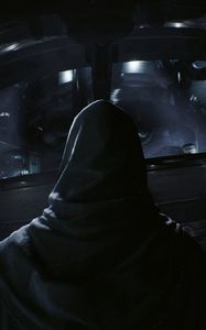 Превью обои силуэт, капюшон, темный, черный, арт, 3d
