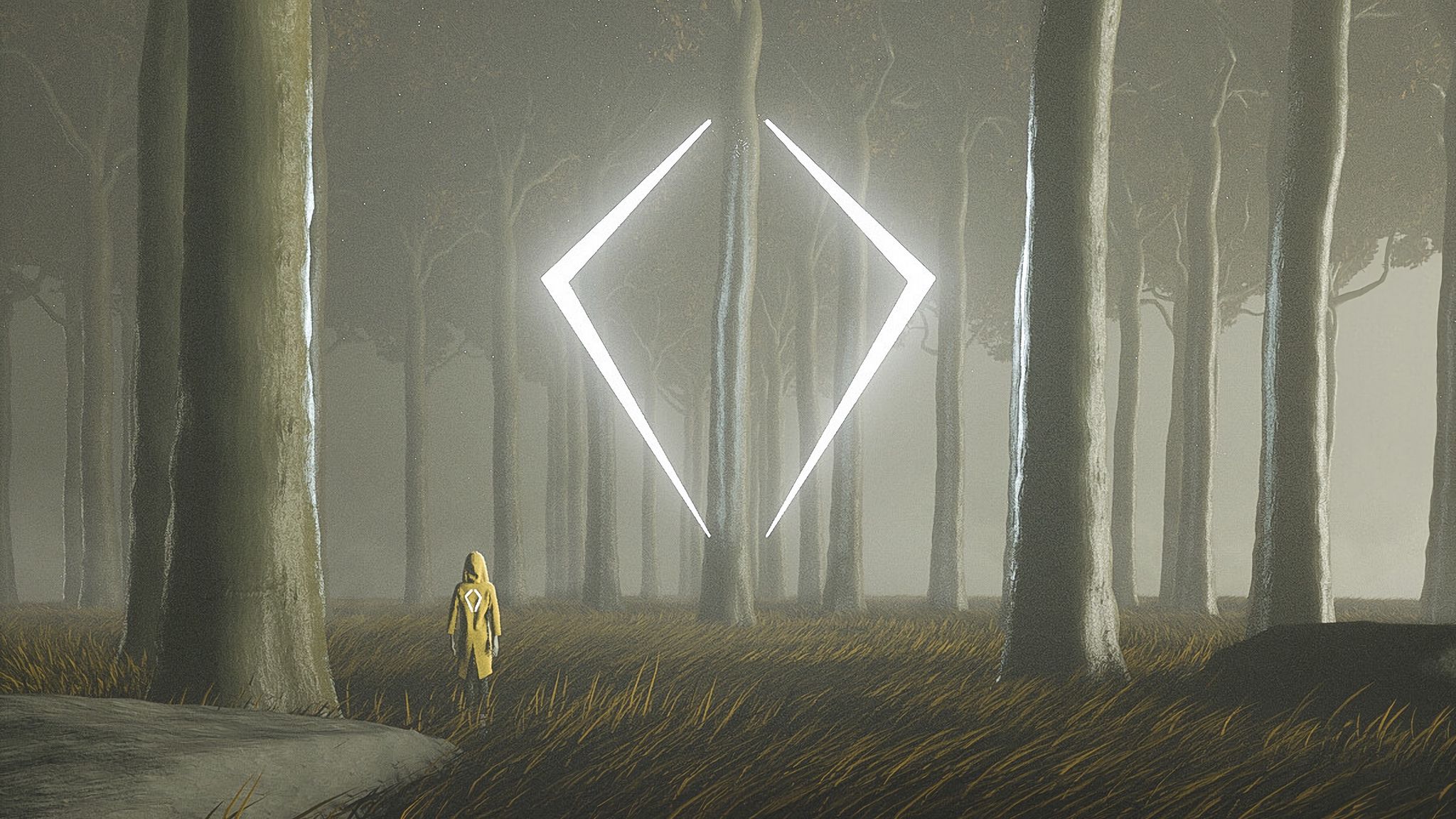Источник света на деревьях вокруг Темнота игра пиксельная