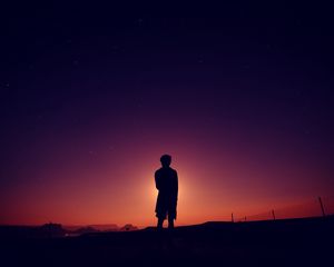 Превью обои силуэт, небо, ночь
