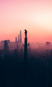 Превью обои силуэт, небо, туман