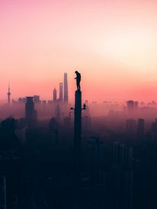 Превью обои силуэт, небо, туман