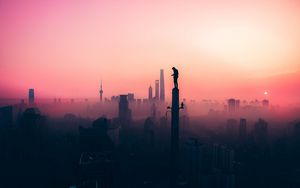 Превью обои силуэт, небо, туман