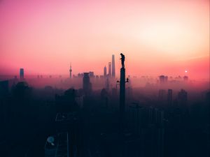 Превью обои силуэт, небо, туман