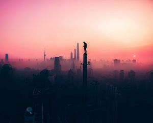Превью обои силуэт, небо, туман