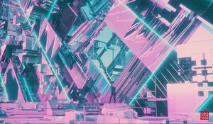 Превью обои силуэт, неон, свет, арт