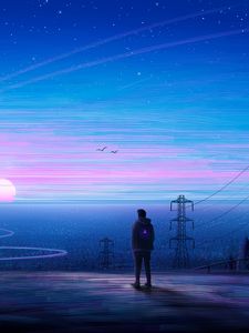 Превью обои силуэт, одиночество, арт, горизонт, обзор