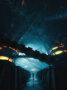 Превью обои силуэт, одиночество, дождь, руины, темный