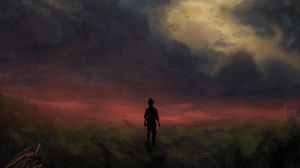 Превью обои силуэт, одиночество, одинокий, птицы, небо, арт