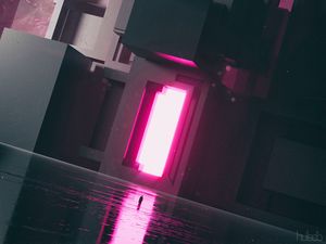 Превью обои силуэт, одиночество, портал, свечение, розовый