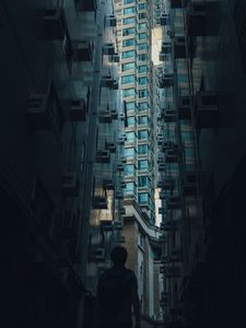 Превью обои силуэт, одиночество, здания, небоскребы, город