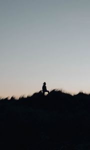 Превью обои силуэт, поле, ночь, небо, одинокий