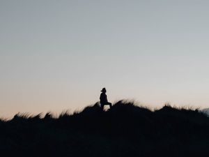 Превью обои силуэт, поле, ночь, небо, одинокий