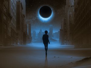 Превью обои силуэт, полнолуние, мистический, арт
