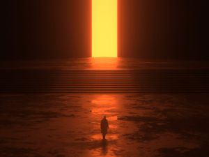 Превью обои силуэт, портал, свечение, темный, арт