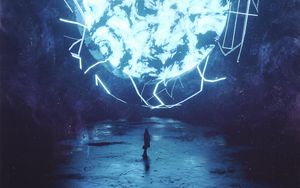 Превью обои силуэт, портал, свет, свечение, иллюзия