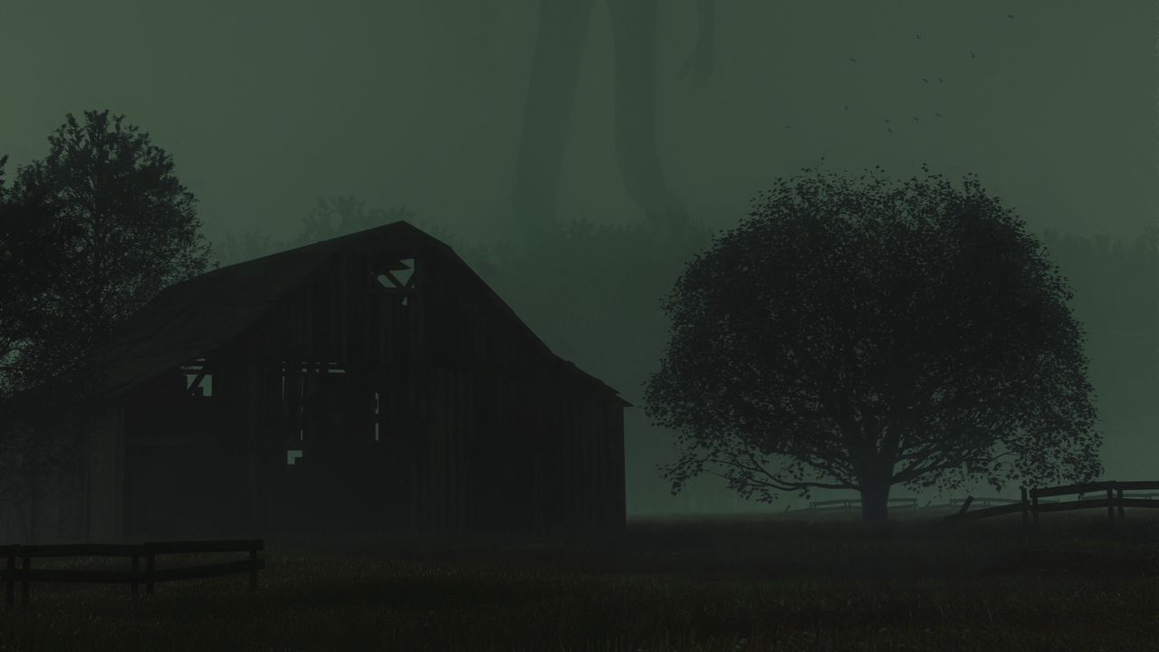 Обои силуэт, призрак, туман, деревья, зеленый
